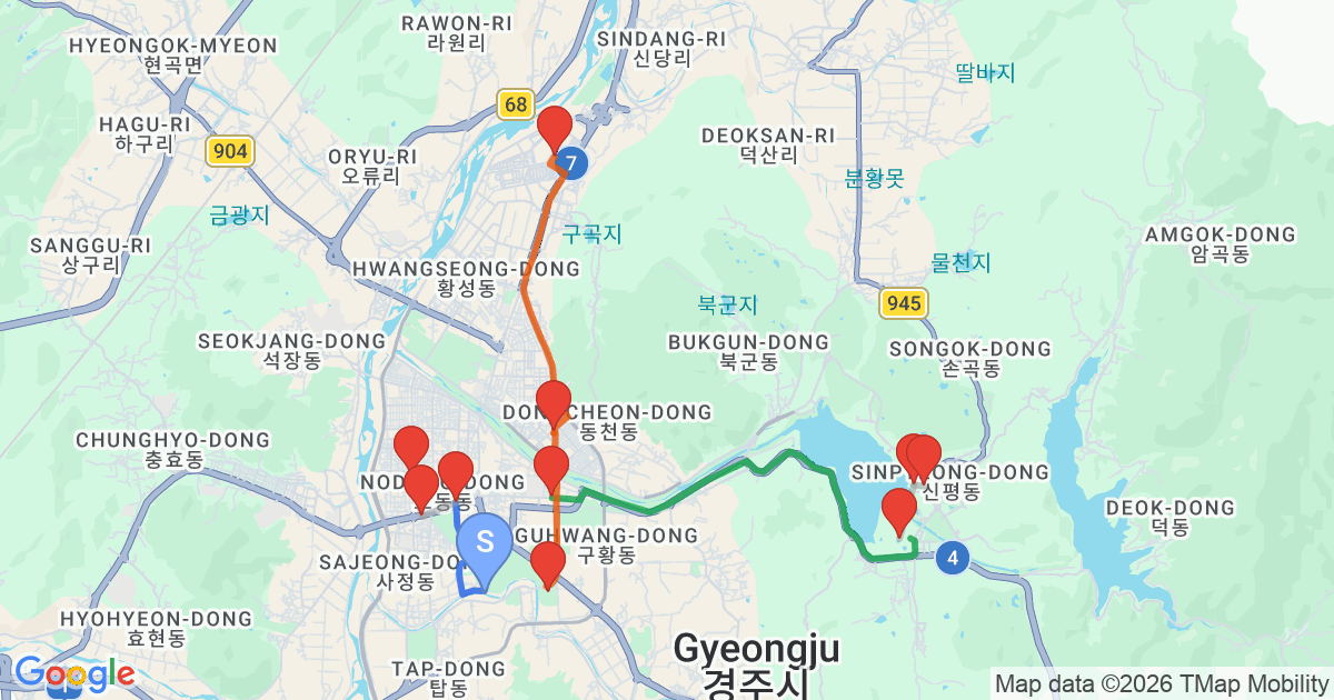 경주 3일 코스 지도
